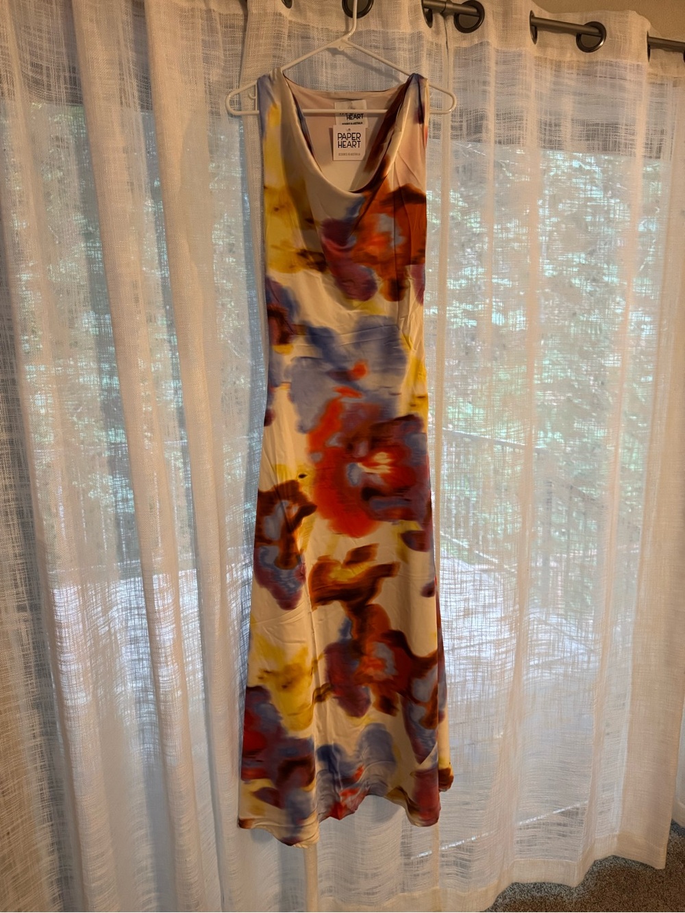 Paper Heart Women's Sleeveless Floral Satin Cowl Neck Slip Dress- Medium